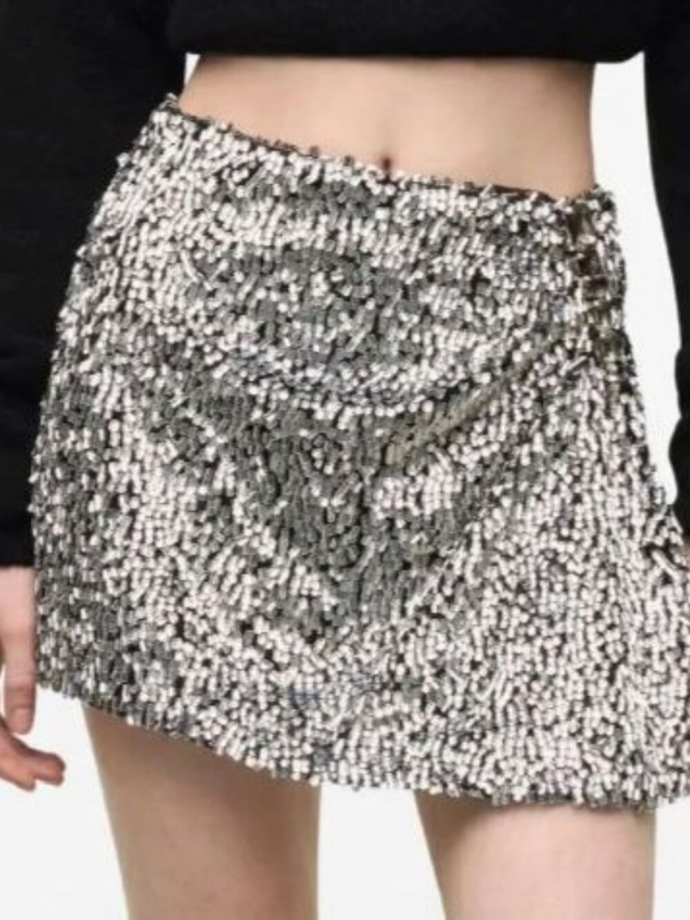 AREA Women's Silver Crysta Cluster Sequin Mini Skirt Size 2